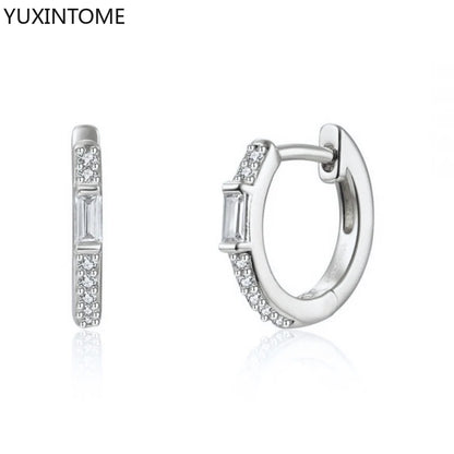 925 Sterling Silver White Zircon Hoop Earrings for Women – Fashion Geometric Crystal Silver Earrings Fine Jewelry Elegant Daily Wear Jewelry