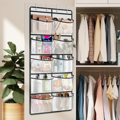 Over the Door Organizer – Grey Hanging Storage with 5 Large Pockets & Shelves