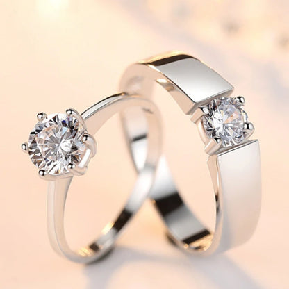 New Silver Couple Rings - Sun & Moon Adjustable Open Ring for Men & Women, Wedding & Fashion Jewelry Gift