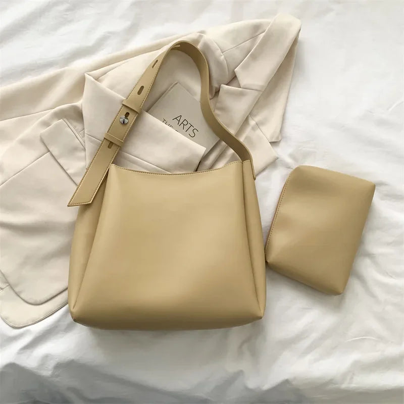 Fashion Leather Tote Bag for Women 2025 — Large High-Capacity Simple Shoulder Bag, Handbag & Purse