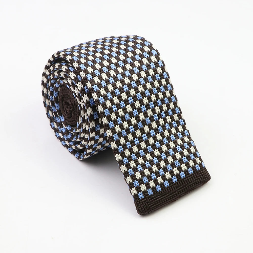 Classic Knit Neck Tie for Men — 6cm Plaid & Dots Casual Business Wedding Tie