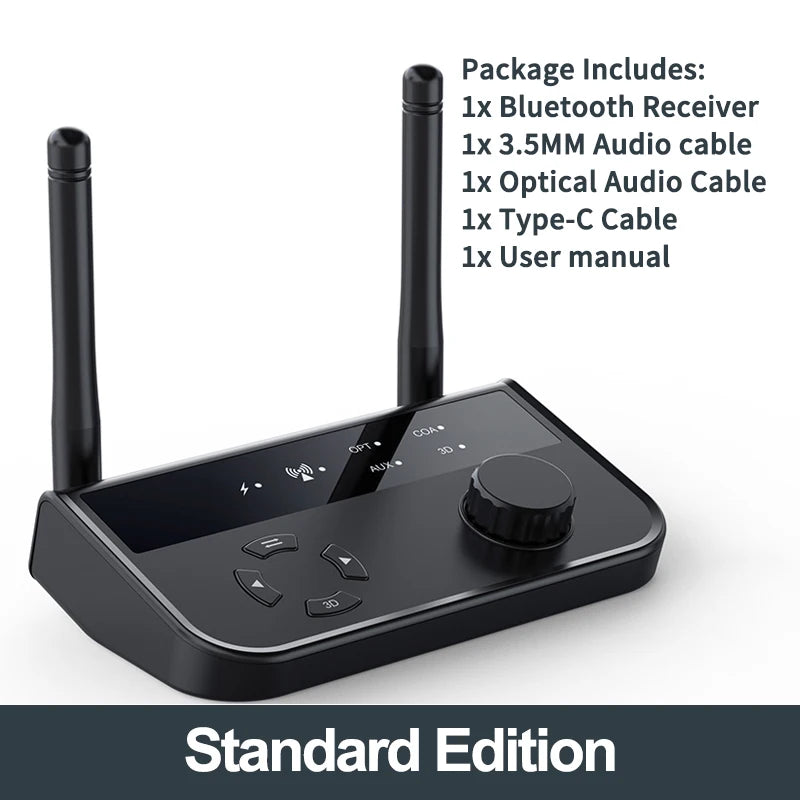 3D Stereo Bluetooth 5.3 Audio Receiver | Optical, Coaxial, 3.5mm AUX Output Wireless Adapter for Car and Speakers