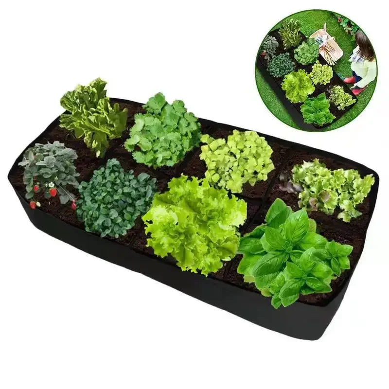 128-Gallon Rectangular Planting Bag – Multi-Grid Seedling Bed with 8 Mouth Openings for Flowers & Vegetables