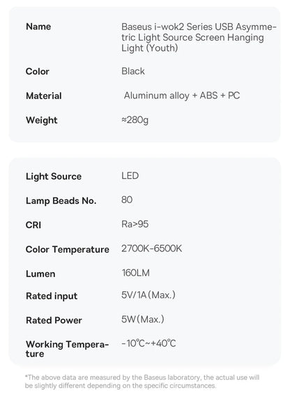 Baseus Screen Light Desk Lamp – USB Hanging LED Light for Computer Monitor, Laptop, and Study Reading
