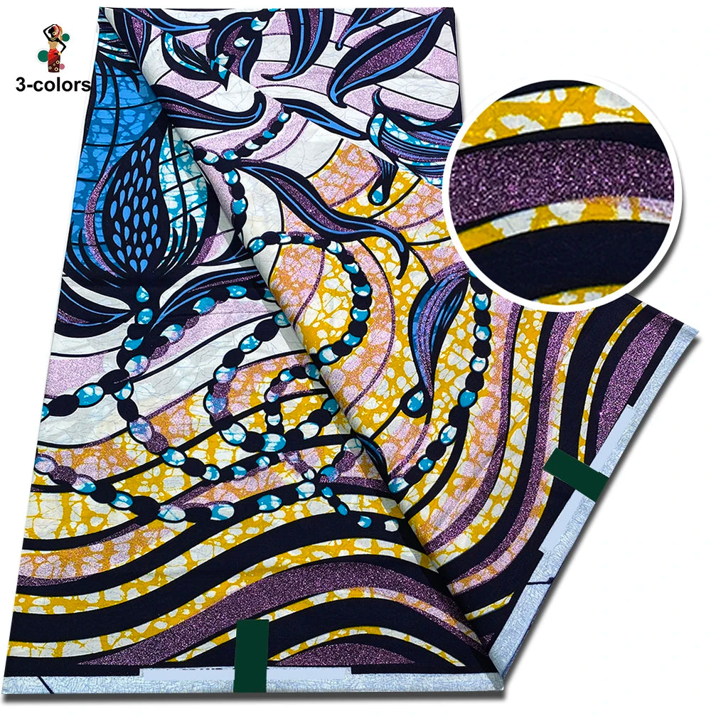 African Golden Wax Fabric - Glitter Gold Print Batik Ankara Pagne Material for Women