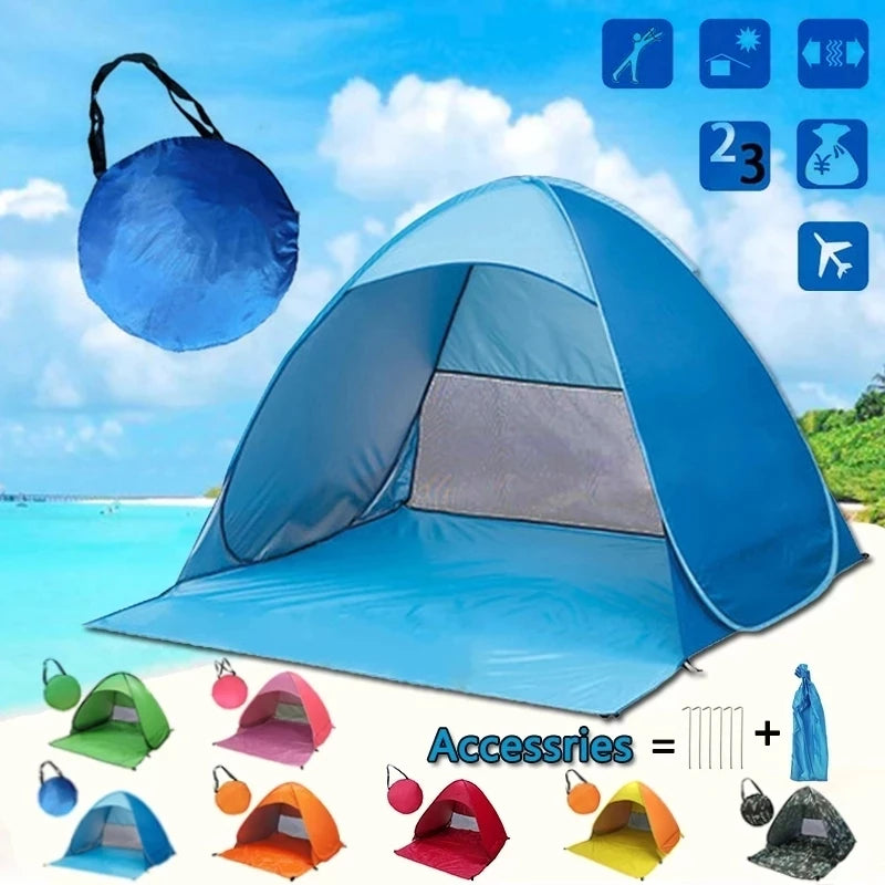 Automatic Instant Pop Up Tent - Portable Beach Tent Lightweight Outdoor UV Protection - Camping Fishing Sun Shelter