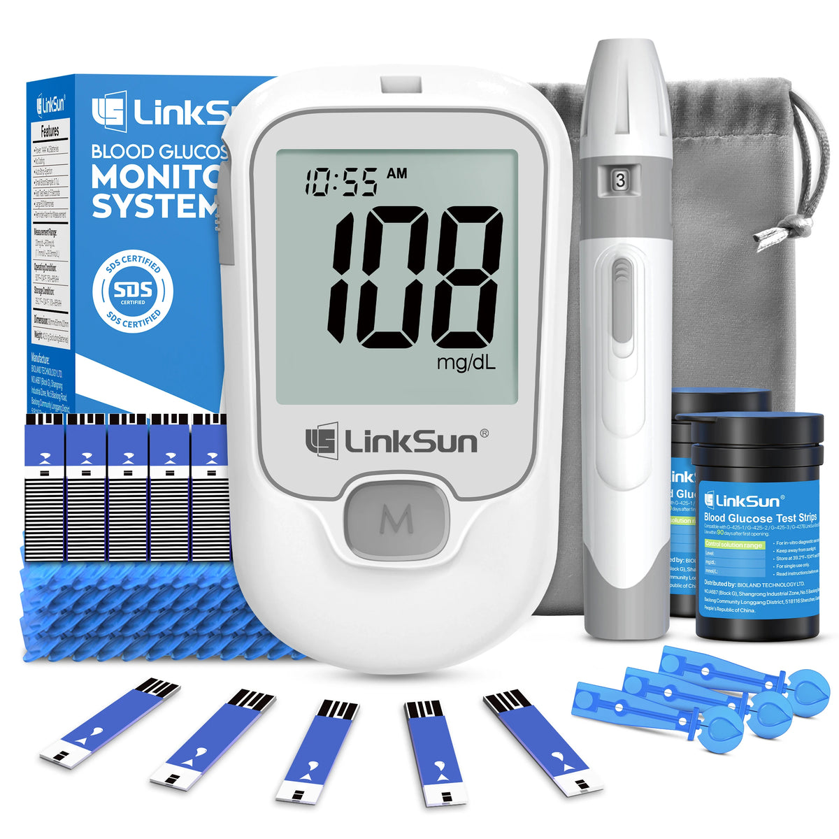 LinkSun G-425-1 Blood Glucose Meter Kit - Digital Diabetes Tester with 50 or 100 Test Strips and Lancets