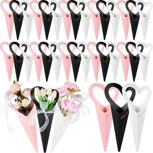 12/24/36PCS Heart-Shaped Bouquet Bags – Floral Packaging & Gift Decoration for DIY Valentine’s Day Gifts