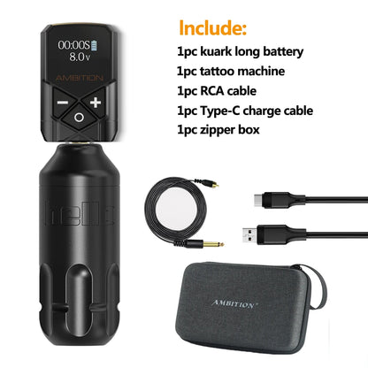 Ambition Stroke 4.0mm Rotary Tattoo Machine with Coreless Motor, 33mm Grip, RCA Interface, Permanent Makeup Pen for Body Art