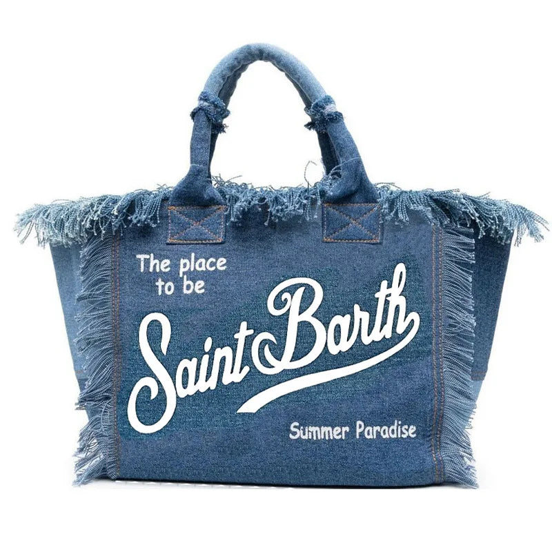 SAINT BARTH Autumn Winter Plush Towel Bag – Women’s Large Capacity Striped Casual Handbag with Tassel