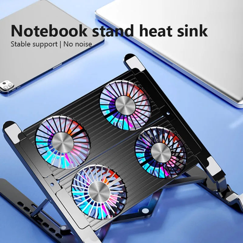 New Foldable Laptop Cooler Base Stand - Portable Cooling Pad with 4 Fans, Adjustable Notebook Stand for 13-17.3 Inch Laptops