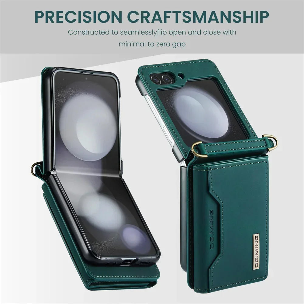 DG.Ming Retro Leather Wallet Case for Samsung Galaxy Z Flip 5/4/3: Magnetic Closure with Trifold Wallet Holder - Stylish Protection for Your Device