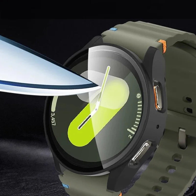 Samsung Galaxy Watch Tempered Glass Case - 40mm/44mm Screen Protector with Hard Protective Bumper for Galaxy Watch 7/6/5/4