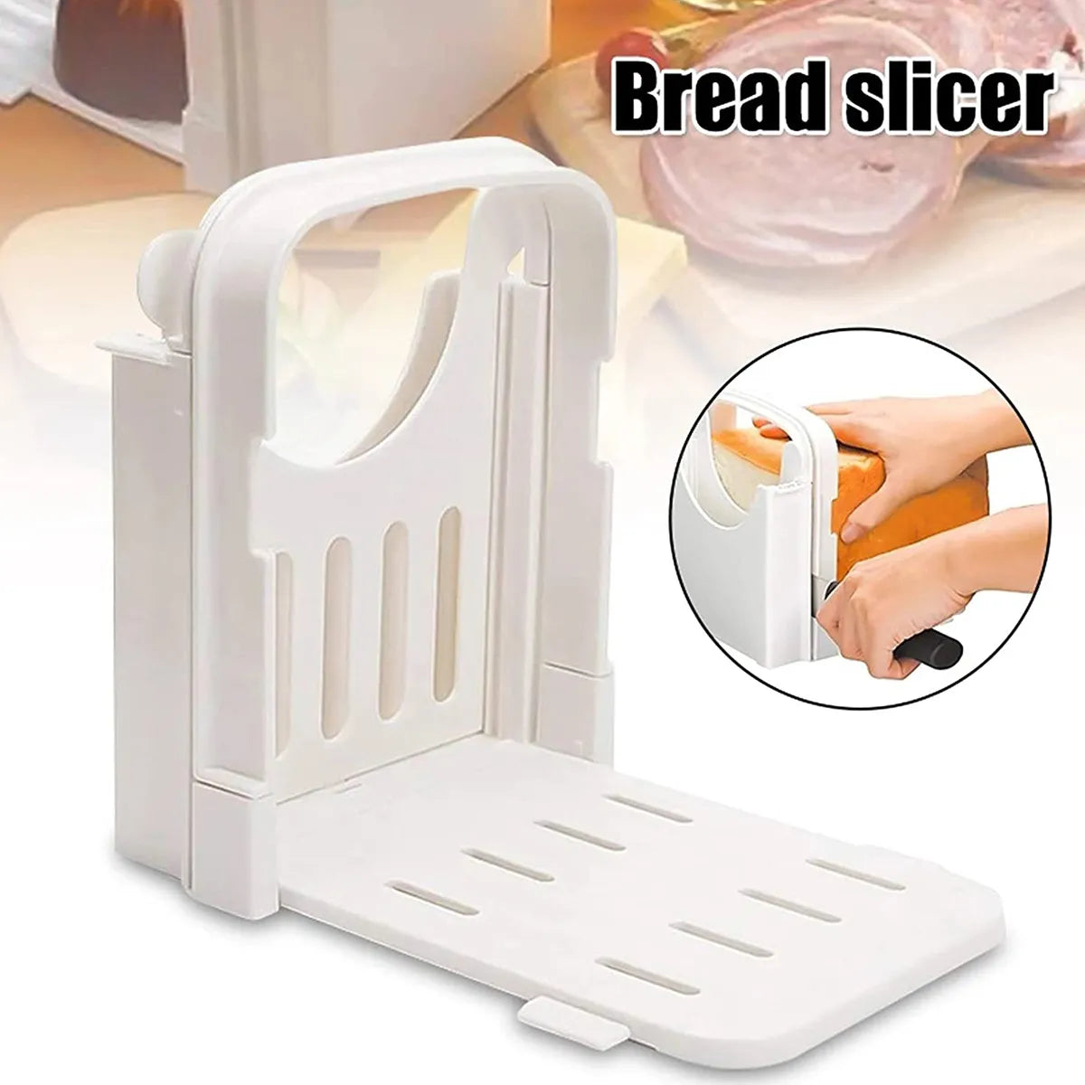 Foldable Adjustable Bread Slicer - Convenient Plastic Bread Cutting Tool for Loaves, Cheese, and Pastries