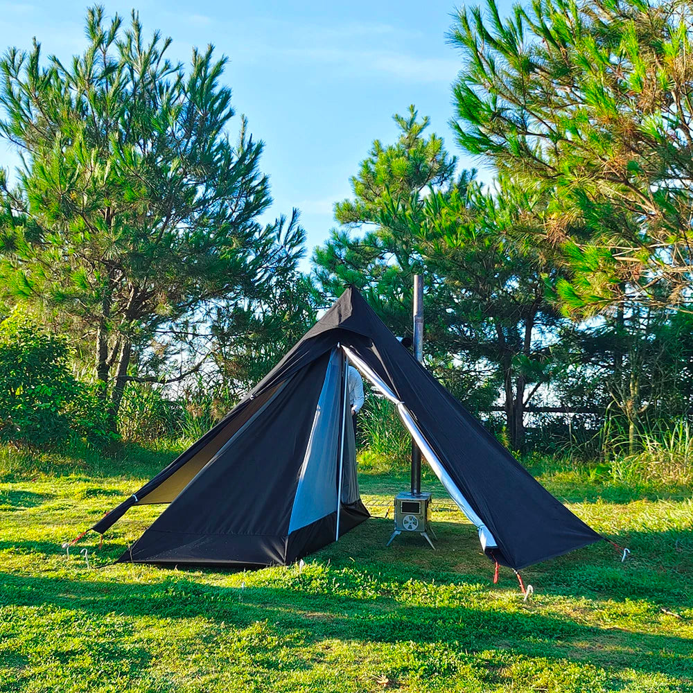 Camping Hot Tent with Chimney Window – Ultralight Tipi Teepee Pyramid Tent, Double Layer Bushcraft Shelter for 1 Person