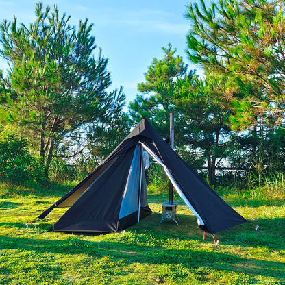 Camping Hot Tent with Chimney Window – Ultralight Tipi Teepee Pyramid Tent, Double Layer Bushcraft Shelter for 1 Person