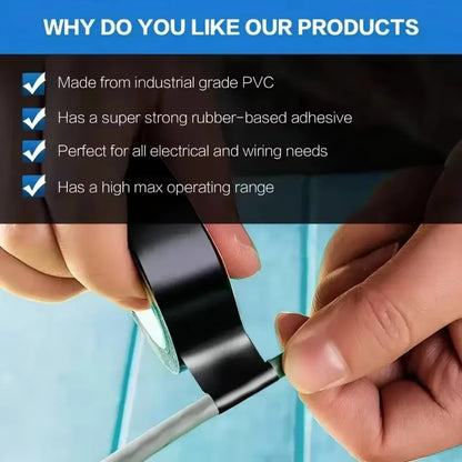 50m High-Temperature Electrical Tape - Durable Soft Black Rubber Insulating Adhesive for Industrial & Household Use