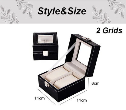 DELESYS PU Leather Watch Box — 2/3/4/5/6/8/10/12 Slot Traditional Style Storage Case with Lock, Gift Watch Organizer