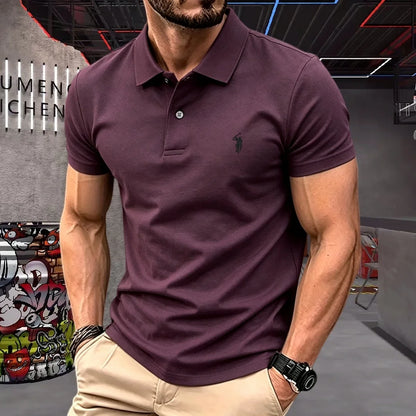 Men's 100% Cotton Luxury Polo Shirt - 2026 Summer Pony Embroidered Golf Casual Top