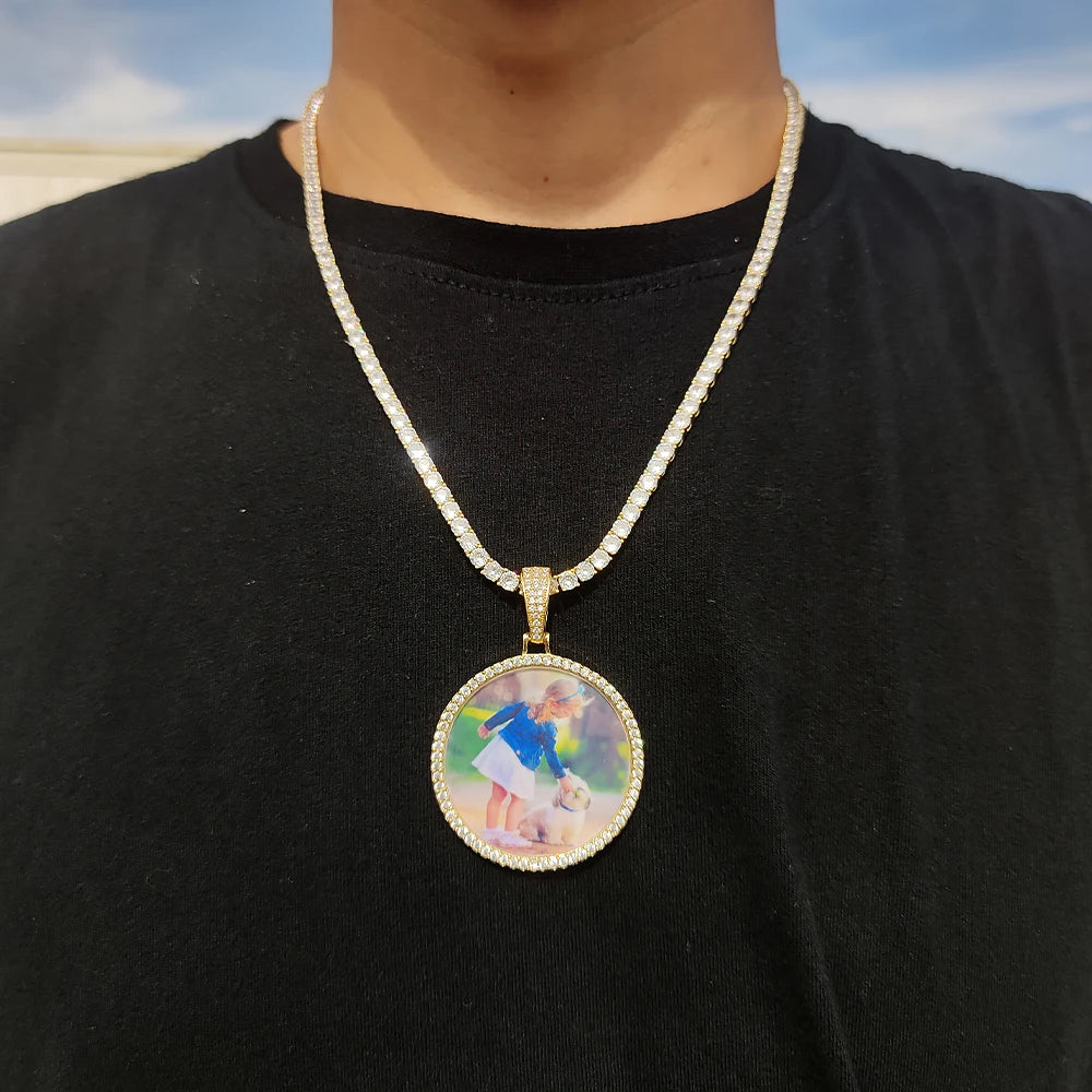 Custom Photo Medallion Necklace - 18K Gold Iced Out Cuban Pendant Hip Hop Personalized Picture Jewelry Gift