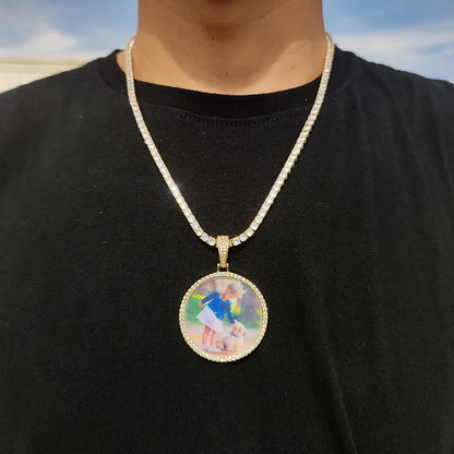 Custom Photo Medallion Necklace - 18K Gold Iced Out Cuban Pendant Hip Hop Personalized Picture Jewelry Gift