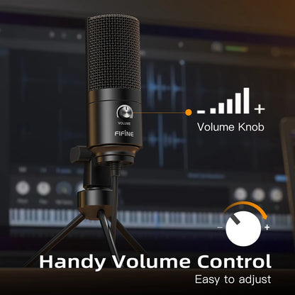 FIFINE K669 USB Condenser Microphone – Metal Recording Mic with Gain Knob for Home Studio, Podcasting & Voice-over