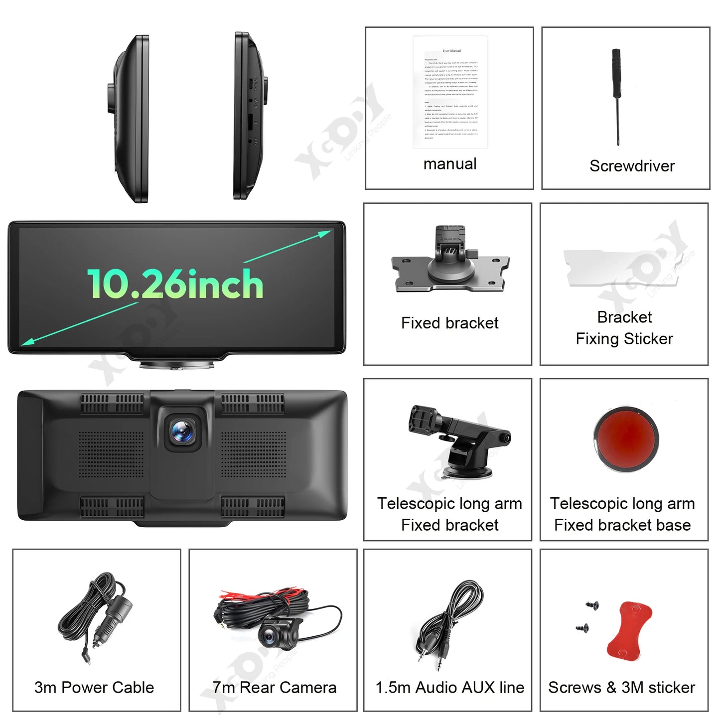XGODY 10.26" 4K Dash Cam – Wireless CarPlay & Android Auto, Car DVR, GPS, WiFi, Rearview Camera, Dashboard Video Recorder