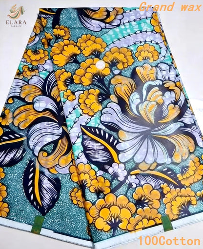 Grand Super African Wax Fabric - 100% Cotton Nigerian Glitter Glam Gold Ankara Print for Sewing