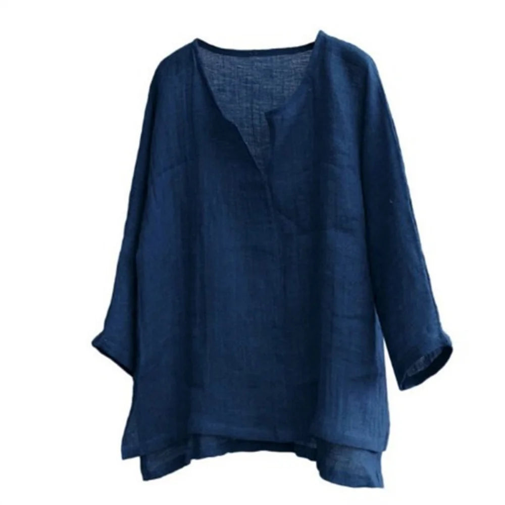 Men’s Loose Fit Long Sleeve Shirt - Solid Color Casual V-Neck Spring & Summer Top S-5XL