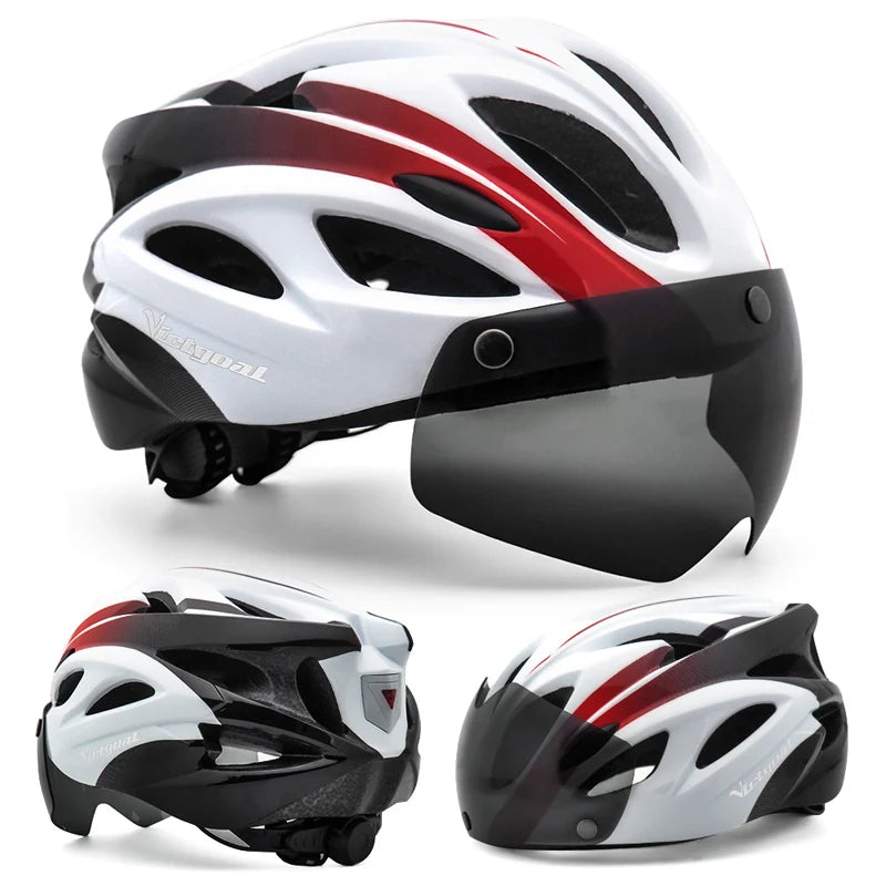 VICTGOAL Bicycle Helmet for Men - With Taillight, Magnetic Goggles, UV400 Lens & Sun Visor, MTB & Electric Scooter Bike Safety Helmet