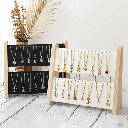 2-Layer Wooden Slope Jewelry Display Stand – Necklace & Pendant Organizer Rack Tray