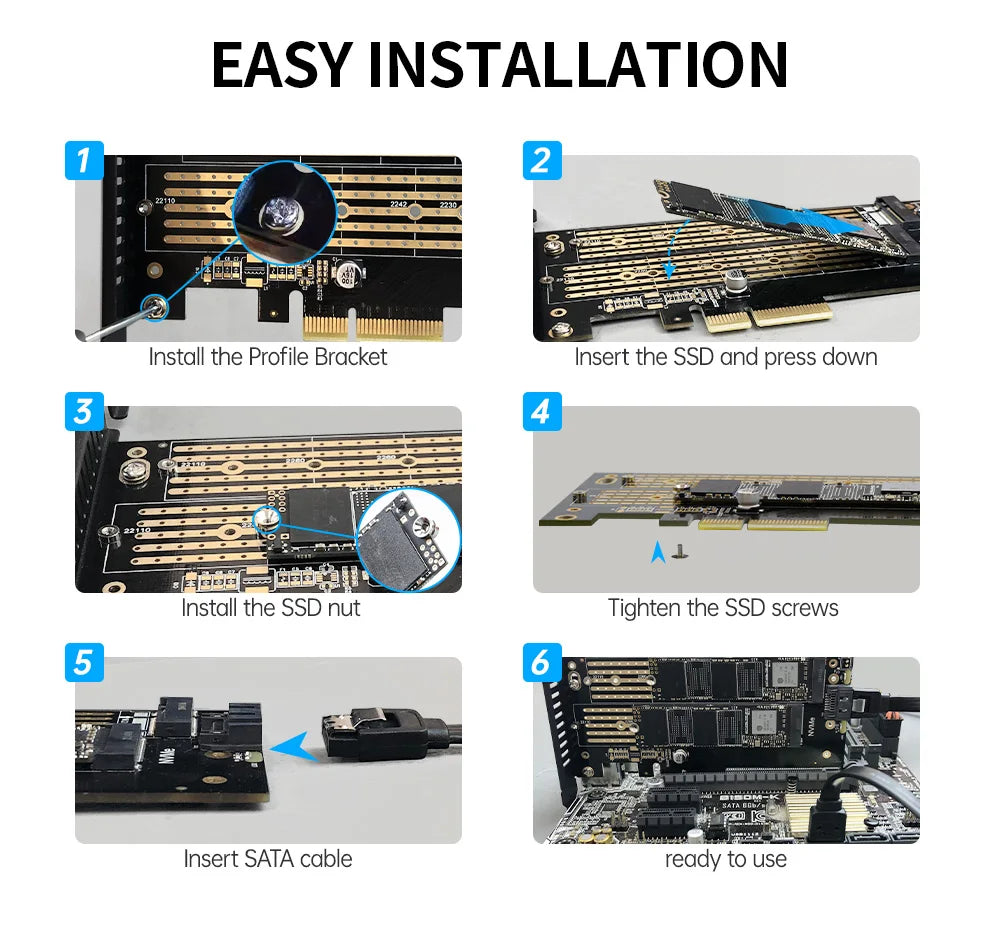 JEYI Dual M.2 PCIe 4.0 Adapter for NVMe & SATA SSD – PCIe X4/X8/X16 Slot for Desktop PC SK6   2/2