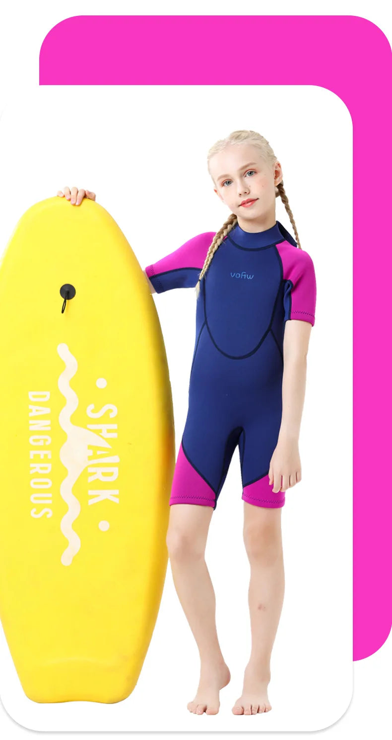 Children's 2mm/3mm Neoprene Wetsuit – One-Piece Long Sleeve Diving Suit for Cold Protection, Sunscreen, Surfing, Swimming & Snorkeling