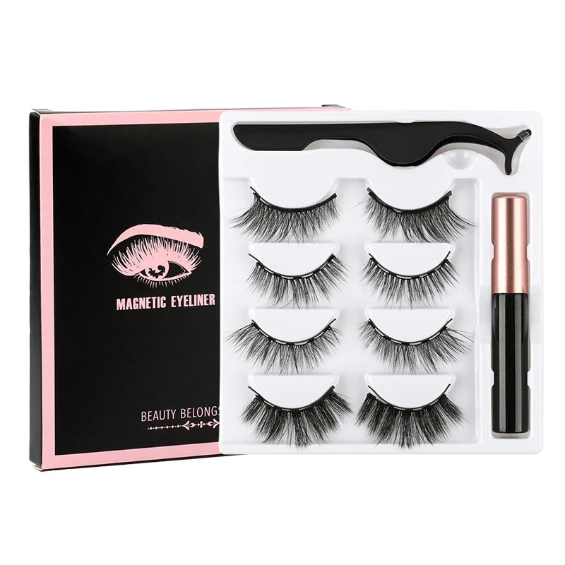 2/3/4 Pairs Magnetic Eyelashes Set - Waterproof Liquid Eyeliner, Tweezer, Dramatic 3D Mink Lashes for Makeup