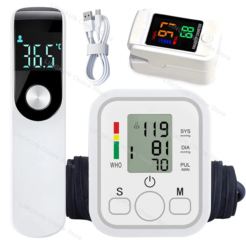 Automatic Tonometer Arm Blood Pressure Monitor – Digital BP Equipment with LED Display and Pressure Sensor Cuff