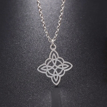 Witchcraft Witch Knot Necklace - Irish Trinity Knot Triple Spiral Pendant, Stainless Steel Ankh Cross Pentagram Amulet Jewelry