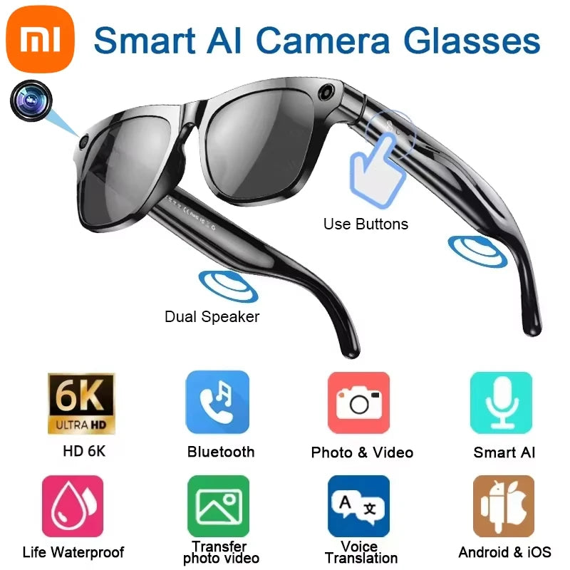 Xiaomi 6K HD AI Smart Glasses — 100MP Camera, ChatGPT, Bluetooth Call, Voice Assistant, 260mAh Battery, New Smart Glasses