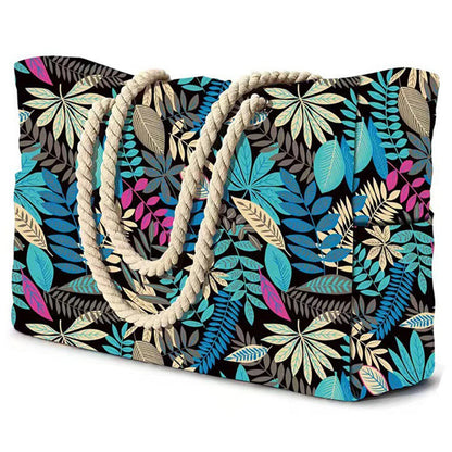 Striped Waterproof Canvas Beach Bag – Zippered Foldable Tote for Outdoor Travel and Vacation, Sand-Resistant Design