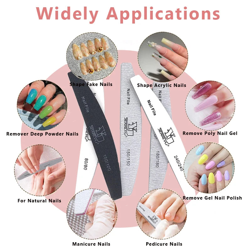 5Pcs Nail File Set – Mixed Colors with 80/100/150/180/240 Grit | Professional Sandpaper Cuticle Remover and Buffer Files