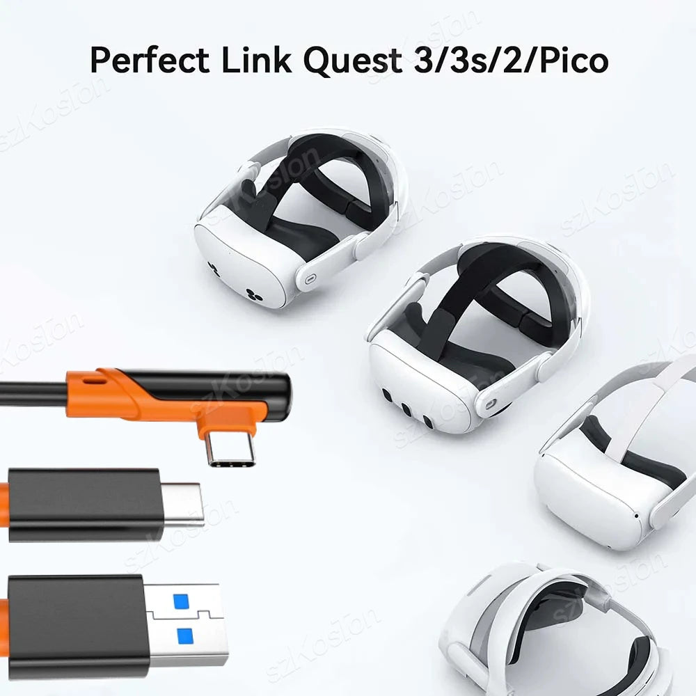 VR Link Cable USB 3.0 Gen2 Fast Charging Type-C for Meta Quest 3/3S, Quest 2, Pico 4, PS5 – 5Gbps Data Transfer