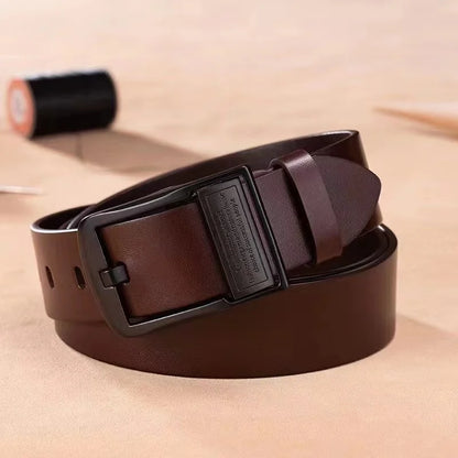 Men's Leather Cowhide Belt – Fashion Metal Alloy Pin Buckle, Luxury Brand for Jeans & Business Casual Wear