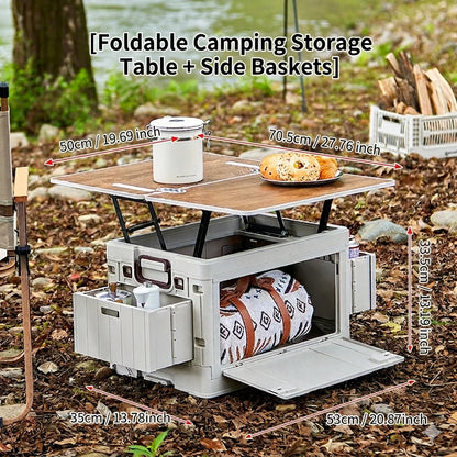 Folding Storage Box - Flat Outdoor Camping, Trunk Organizer & Gift Storage Box with Wooden Lid