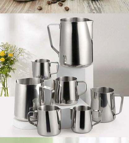 Stainless Steel Milk Frother Jug — Latte Pitcher with Measurement for Coffee & Espresso Barista Tools