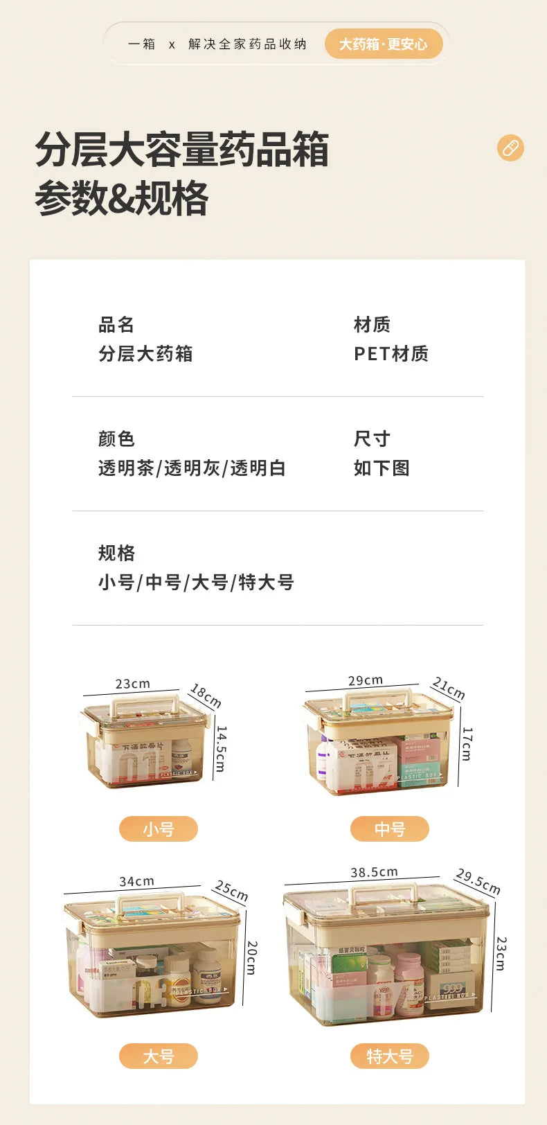 Multi-Layer Large Capacity Home Medicine Box – Transparent Medical Storage Case for First Aid & Medication Organization
