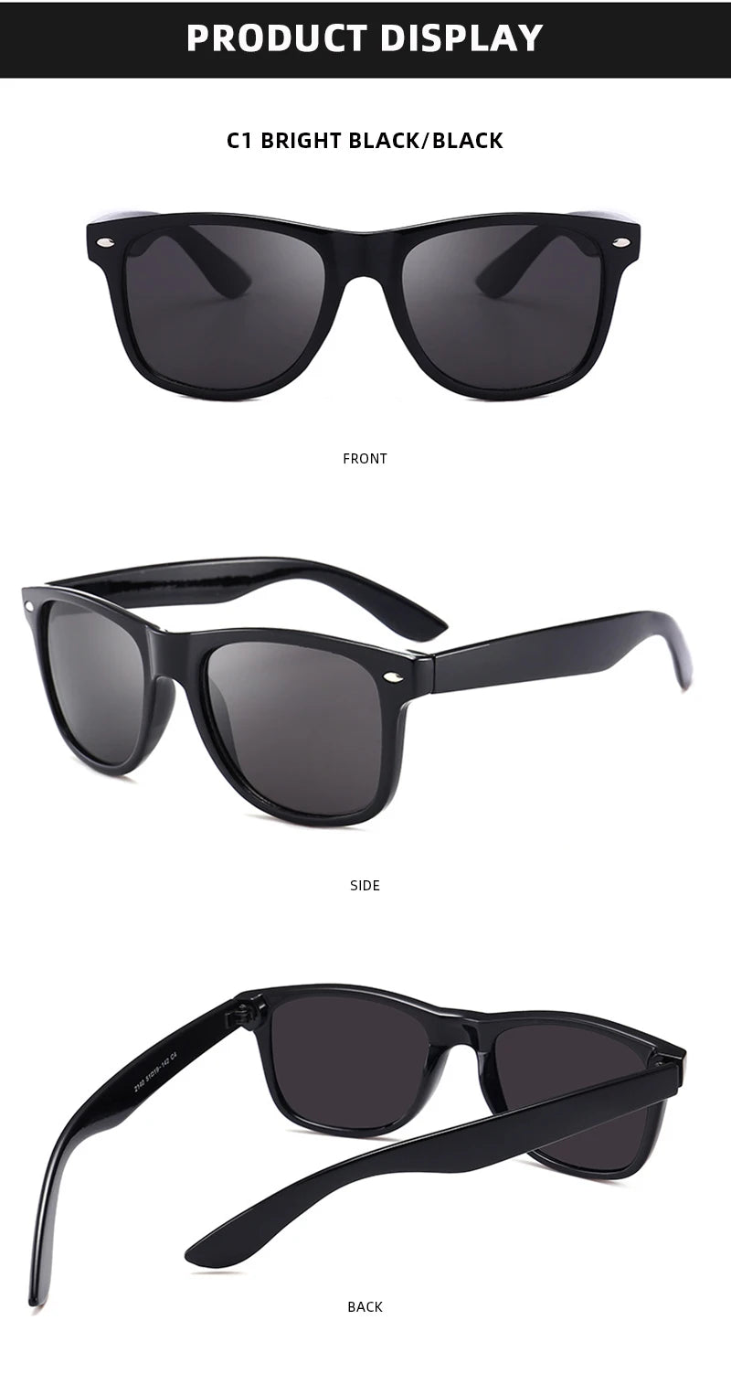 Classic Square Polarized Sunglasses – Retro Black Anti-Glare Driving Shades for Men & Women