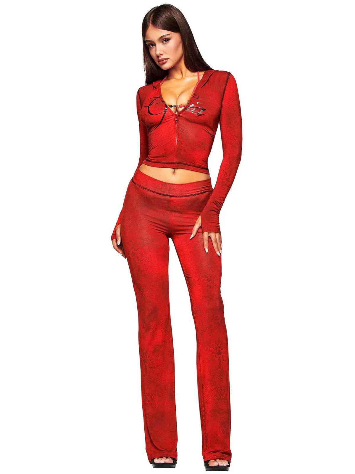 Women’s Letter Print 2-Piece Tracksuit Set - Hooded Zip-Up Coat & Jogger Pants for Autumn and Winter
