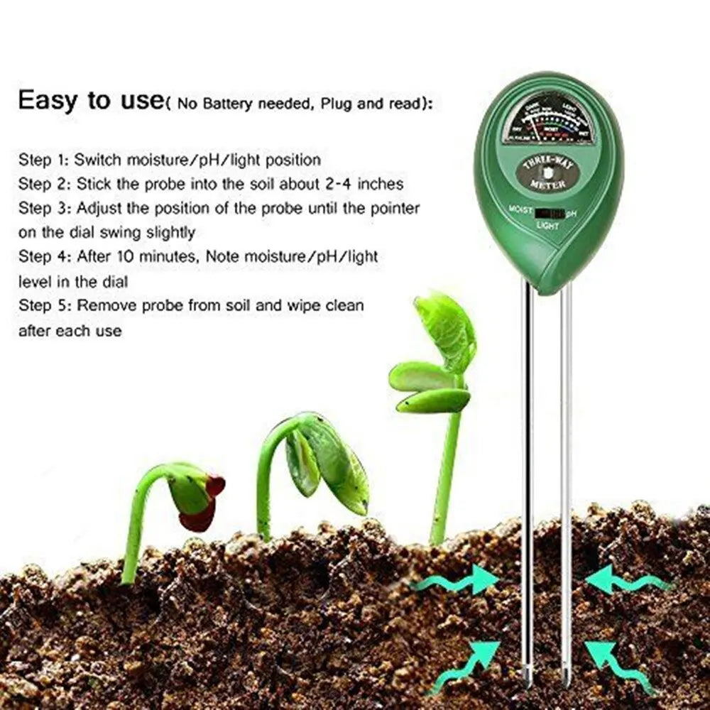 3-in-1 Soil Moisture, Sunlight, and pH Meter - Garden Plant and Flower Moisture Sunlight Tester