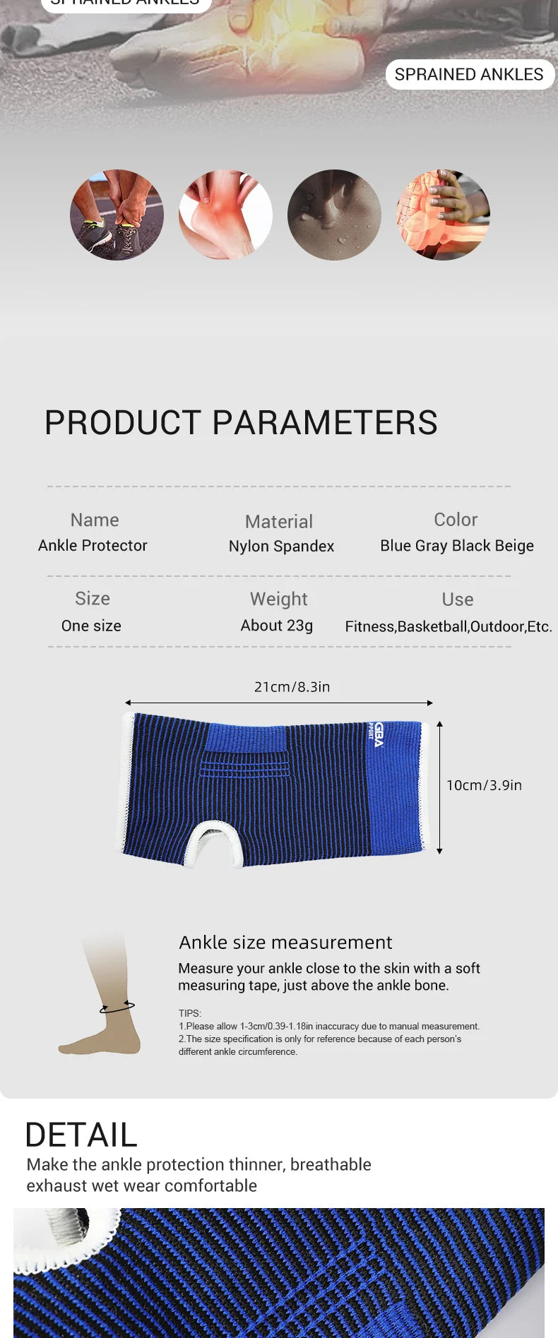 Elastic Breathable Ankle Support Sleeves - One Size for Running, Basketball & Cycling