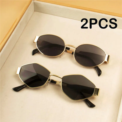 Vintage Punk Round Sunglasses 2PCS - Retro Metal Frame Fashion Eyewear for Women
