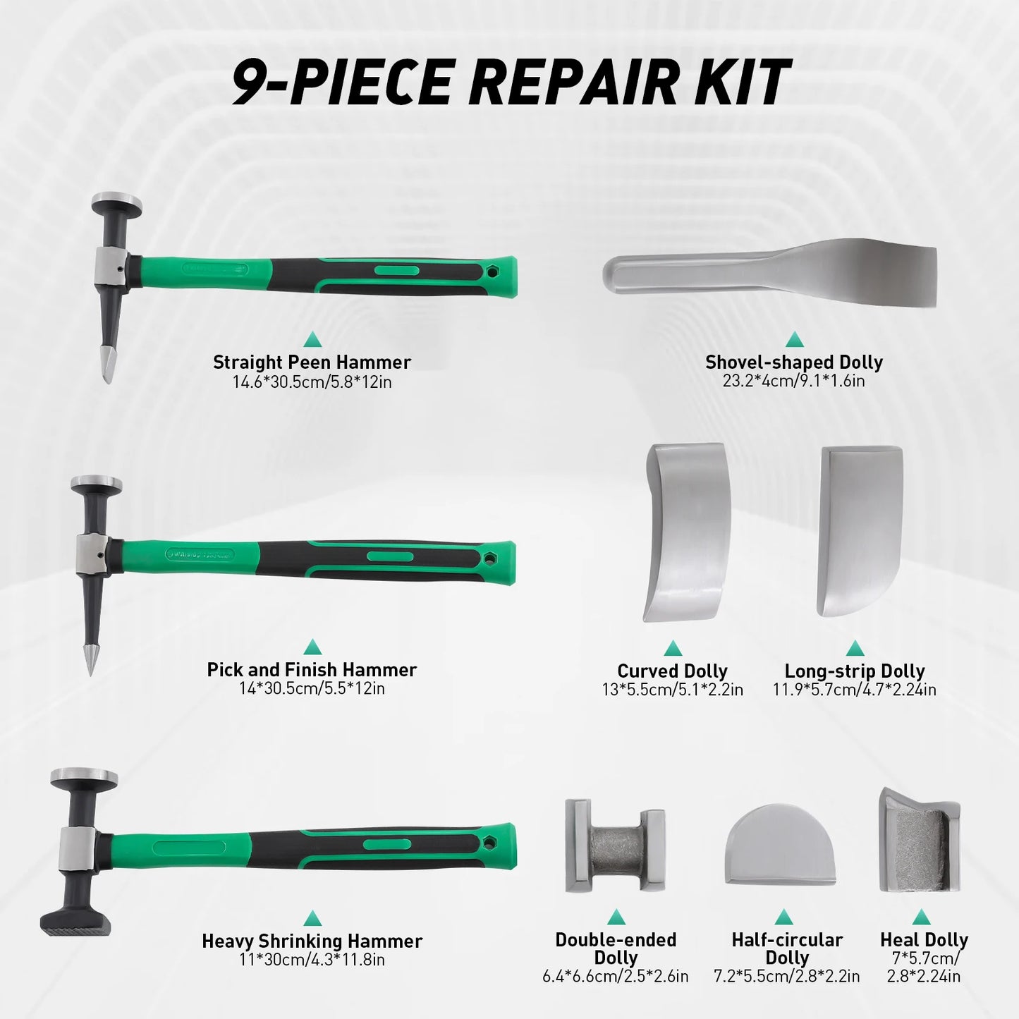 9PCS Car Dent Repair Tool Kit – 45# Steel Hammer & Lining Irons Set for Auto Body Repair, Motorcycle & Sheet Metal Fixing